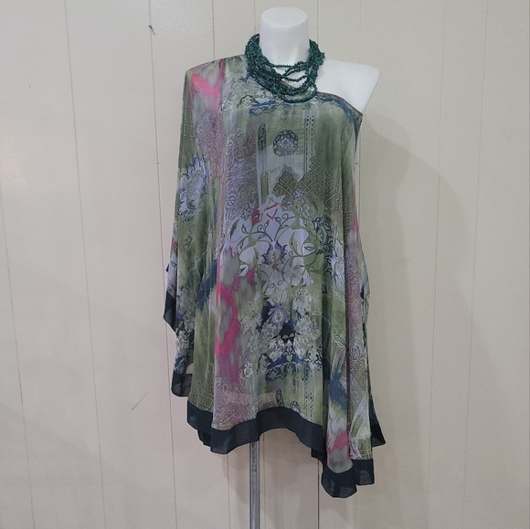 ABS by Allen Swartz Multi Color Tunic Dress Blouse Sz M Lined One Shoulder NWT - Picture 3 of 13